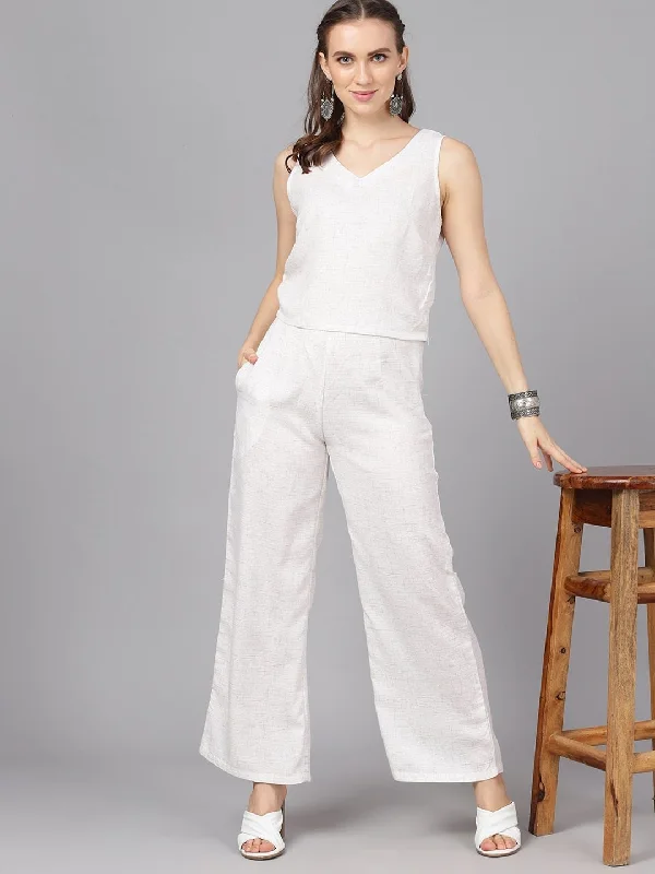 Women's  Off-White Self Design Two Piece Jumpsuit - AKS Floral maxi jumpsuit, Feminine, Elegant, Stylish