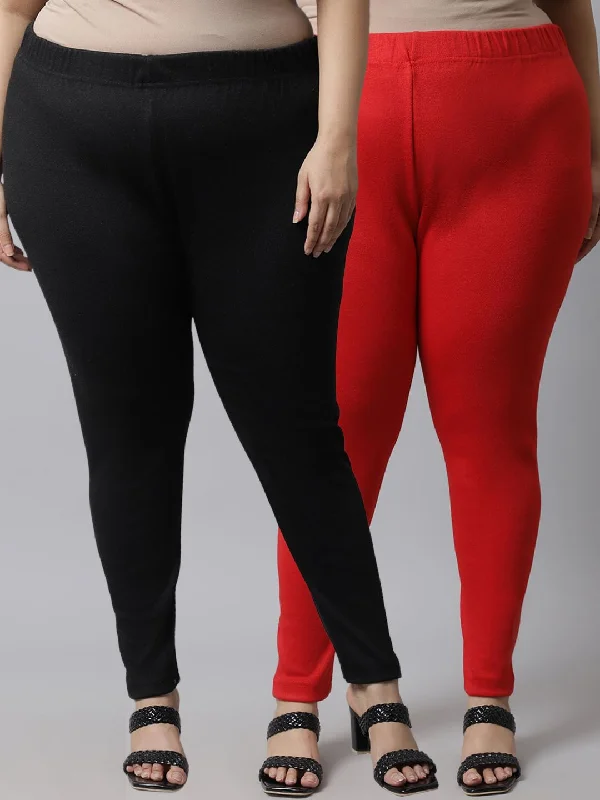 TAG 7 Women Plus Size Pack Of 2 Solid Ankle-Length Leggings Stylish Lightweight Leggings