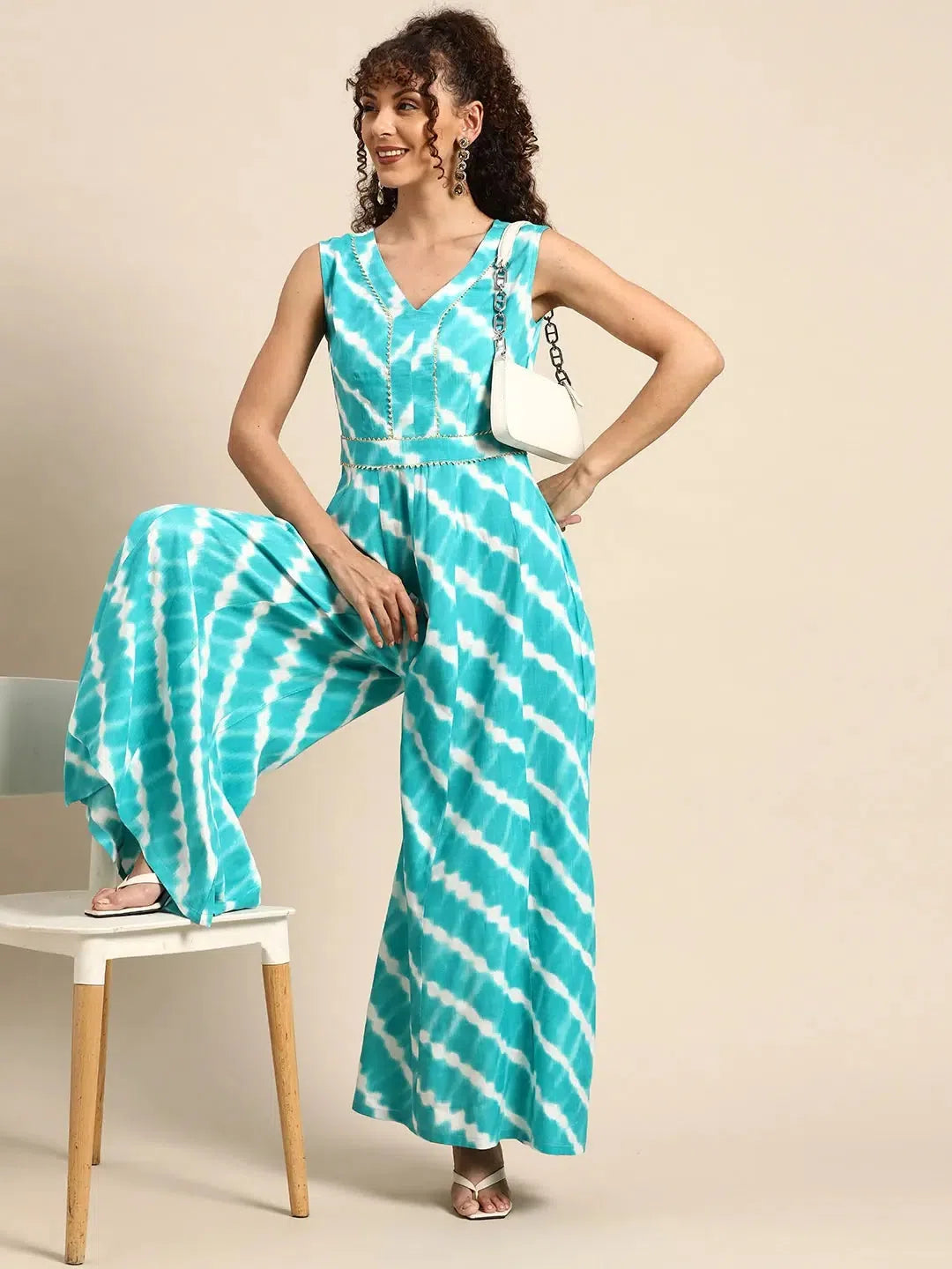 Kalidar Jumpsuit in Aqua Blue Button-up jumpsuit, Vintage style, Casual, Relaxed