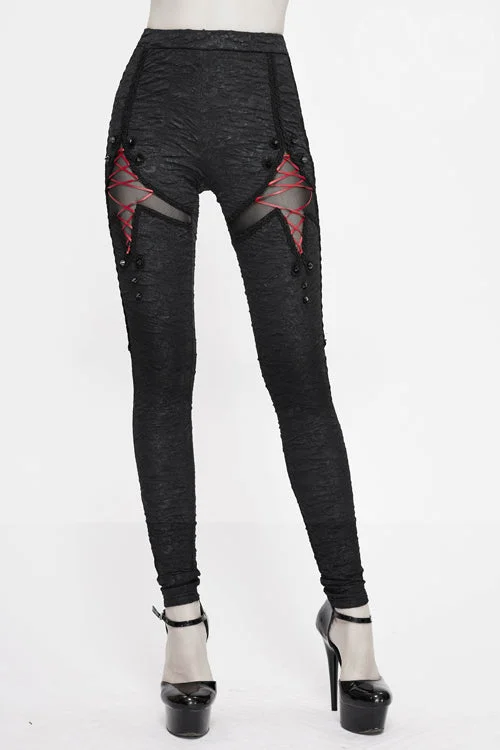 Black Gothic Laced Up Sexy Knit Leggings Womens Pants Elegant Animal Print Leggings