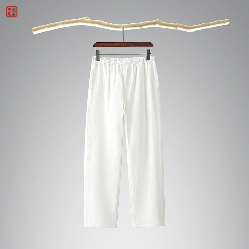 Lao Jie 老街 Old Streets Unisex Cotton & Linen Straight Leg Pants Casual Track Pants