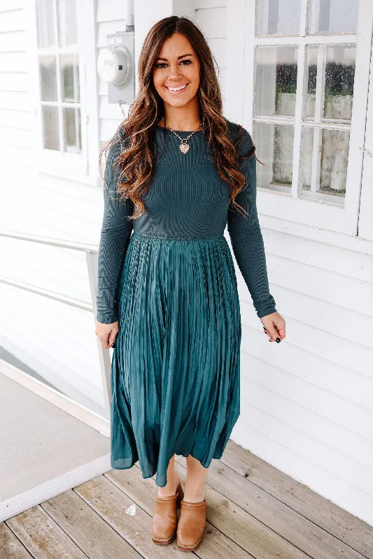 Madelyn Long Sleeve Pleated Dress - Winter Pine Tunics Lace romantic