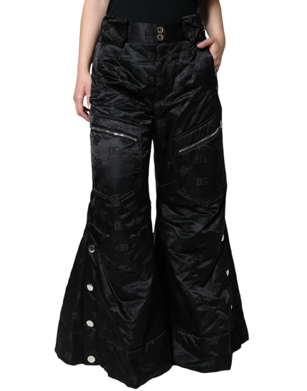 Dolce & Gabbana Black Quilted High Waist Women Wide Leg Women's Pants (Pre-Owned) Formal Slim Pants