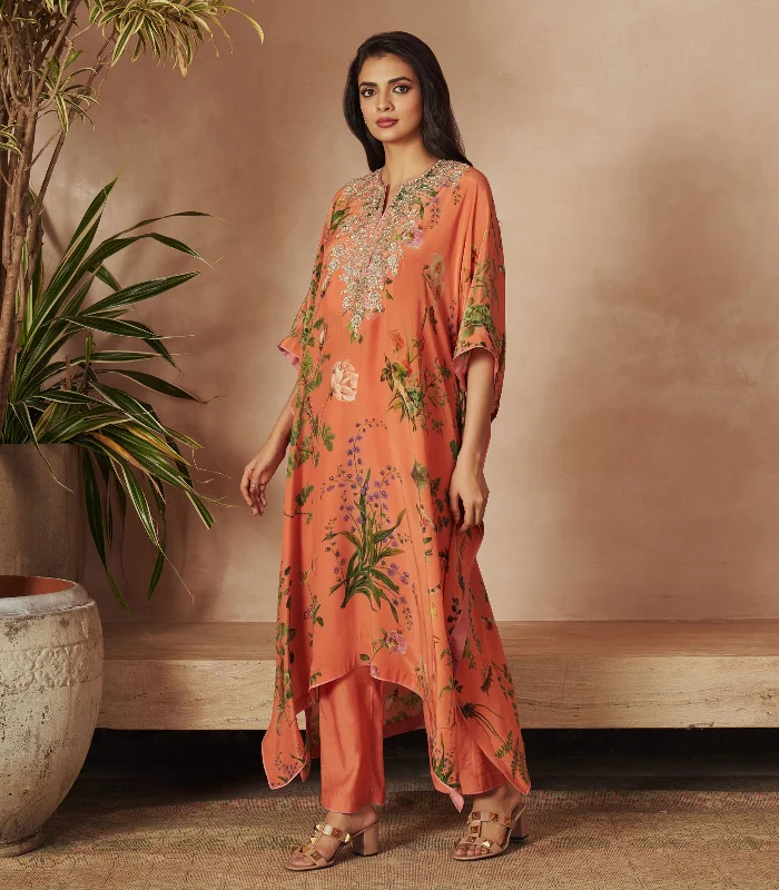 PEACH PRINTED KAFTAN PAIRED WITH PANTS Classic Flared Pants