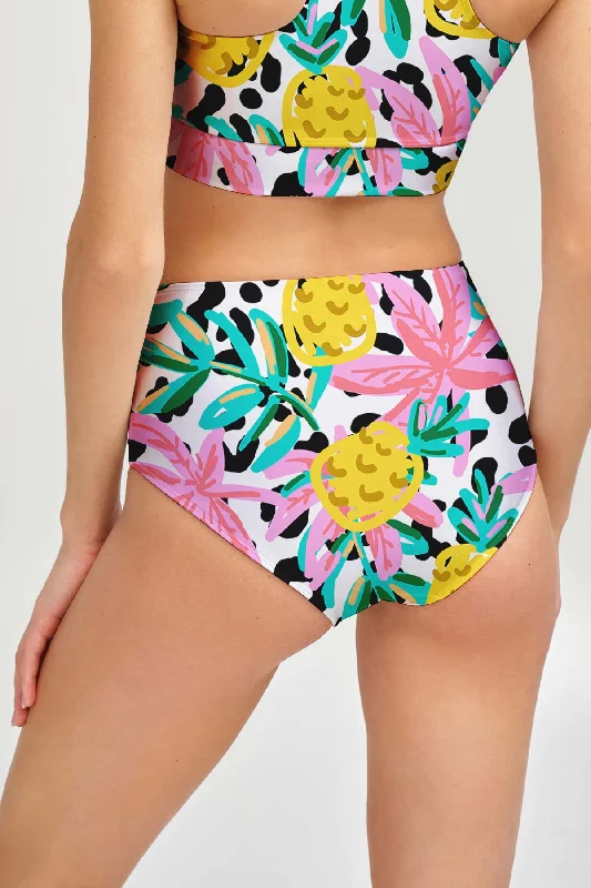 Pineapple Feast Cara High-Waist Hipster Bikini Bottom - Women Tied bikini top, Adjustable, Sexy, Comfortable