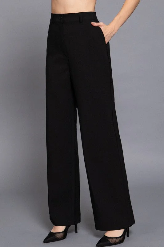 Woven Wide Leg Straight Fit Pant Chic Wool Trousers