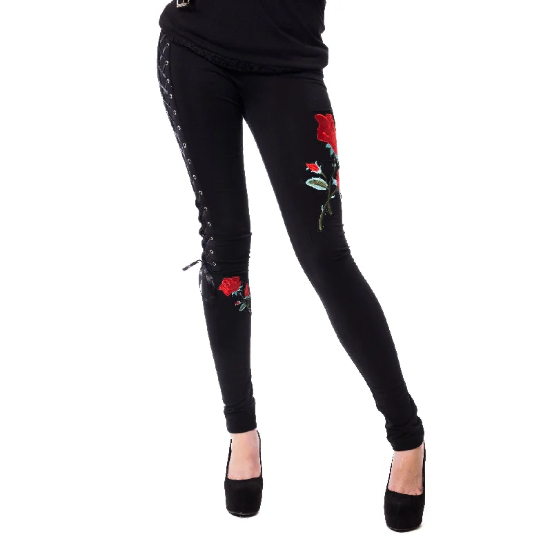 ROSE CORSET LEGGINGS - BLACK Trendy Digital Print Leggings