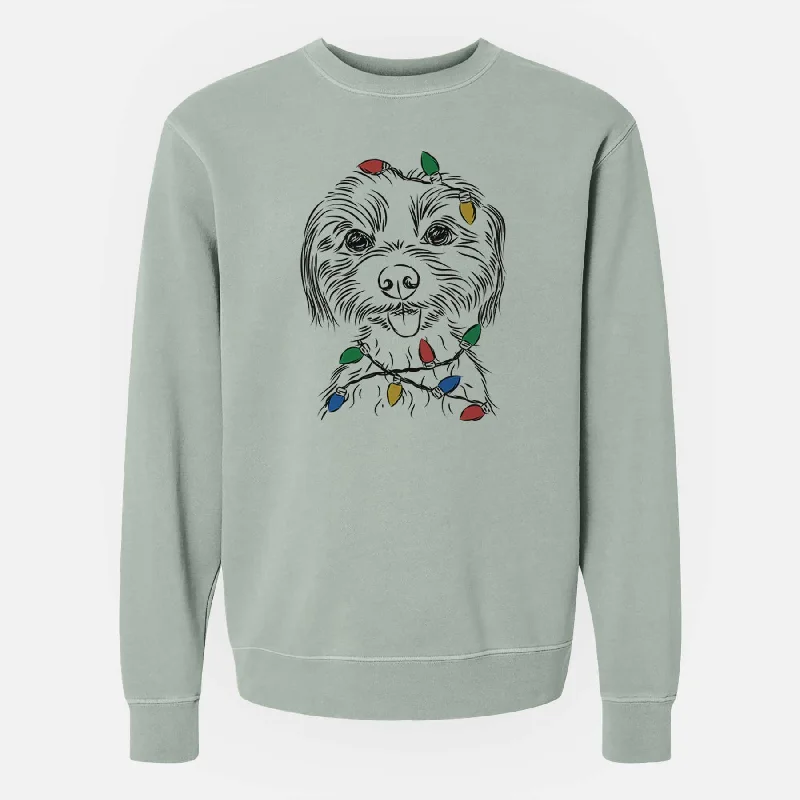 Christmas Lights Mater the Yorkshire Terrier - Unisex Pigment Dyed Crew Sweatshirt Hoodie with Bell Sleeves Flared Feminine