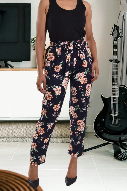 Navy Floral Pocket Pants Soft Stretch Leggings