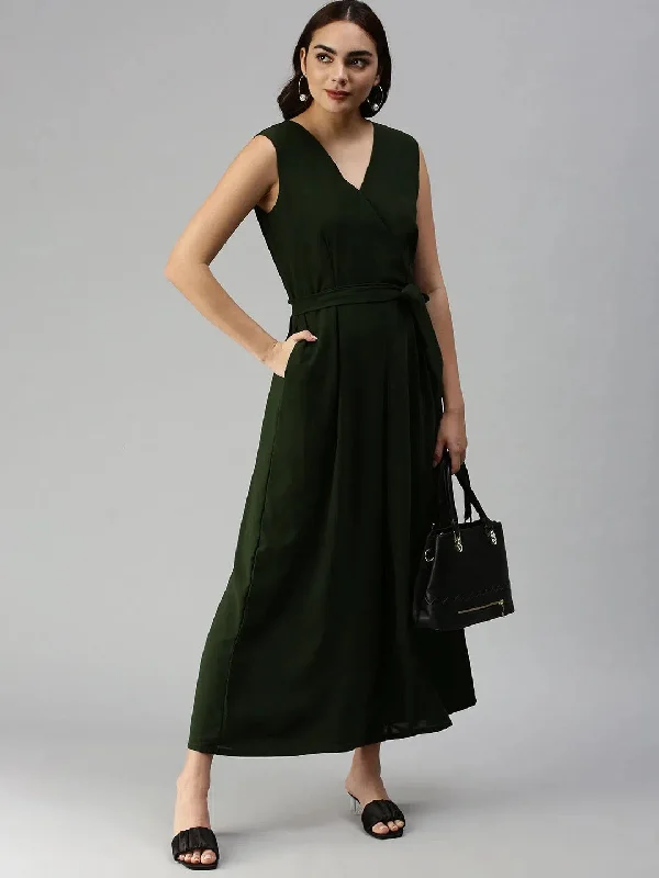 Women's Olive Solid Jumpsuit-AE-9914-Olive Elegant wide leg jumpsuit, Chic, Casual, Comfortable