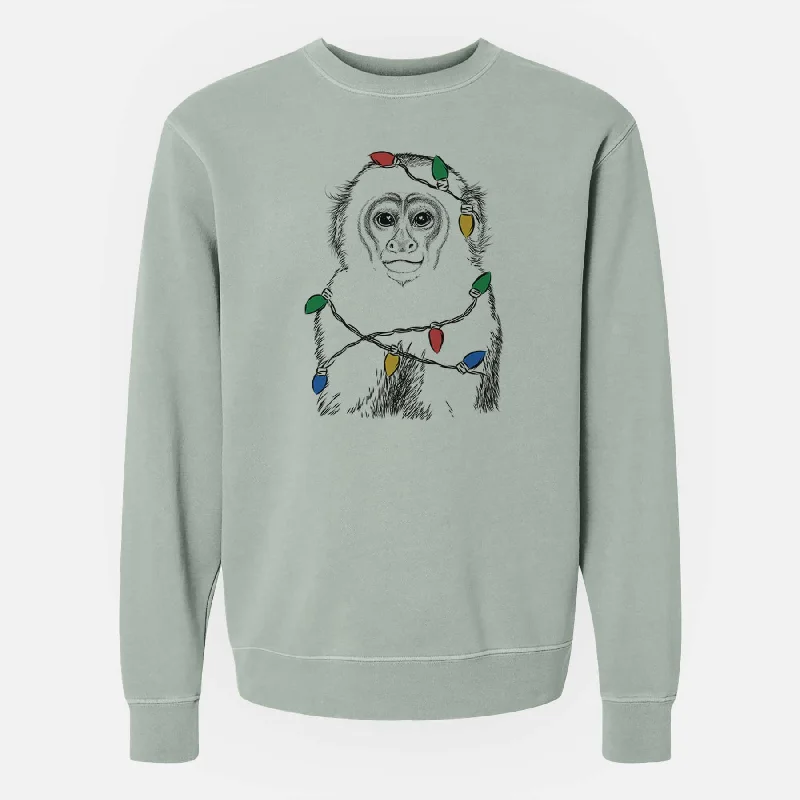 Christmas Lights Marcel the Capuchin Monkey - Unisex Pigment Dyed Crew Sweatshirt Hooded Sweatshirt Casual Wear Street Style