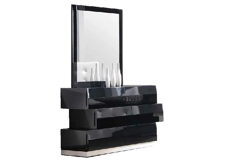 Milan Dresser & Mirror in Black Tunics Practical easy-care