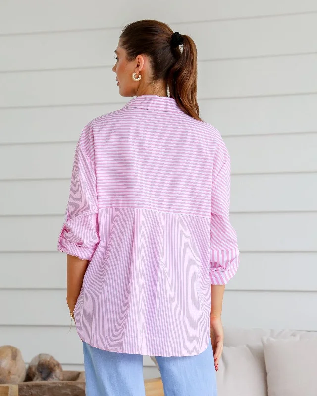 Striped Cotton Shirt Pink-- Machine Wash Dry Clean Hand Wash