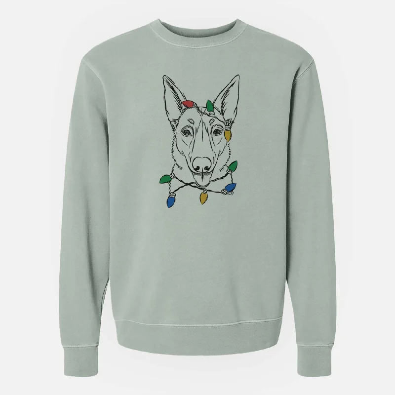 Christmas Lights Lyric the Belgian Malinois - Unisex Pigment Dyed Crew Sweatshirt Hoodie with Hem Fringe Bohemian Relaxed