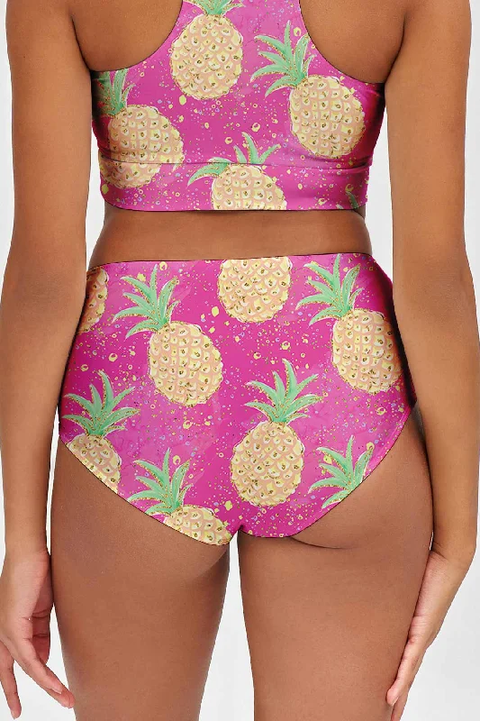 Piña Colada Cara Pink High-Waist Hipster Bikini Bottom - Women Strapless bikini, Sexy, Comfortable, Sunbathing