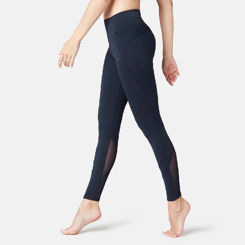 Women's Slim Fitness Leggings 520 - Navy Blue Print Stylish Side-Stripe Leggings