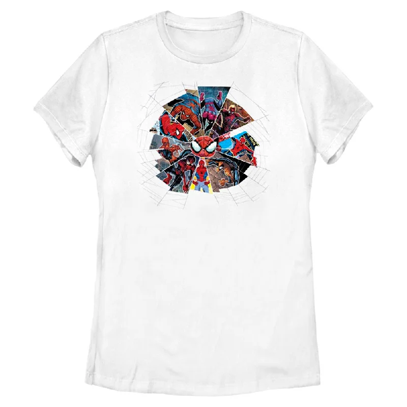 Women's Marvel Spider-Man Beyond Amazing SPIDEY STAGES WEB T-Shirt-- Collared T-Shirt Boat Neck A-Line