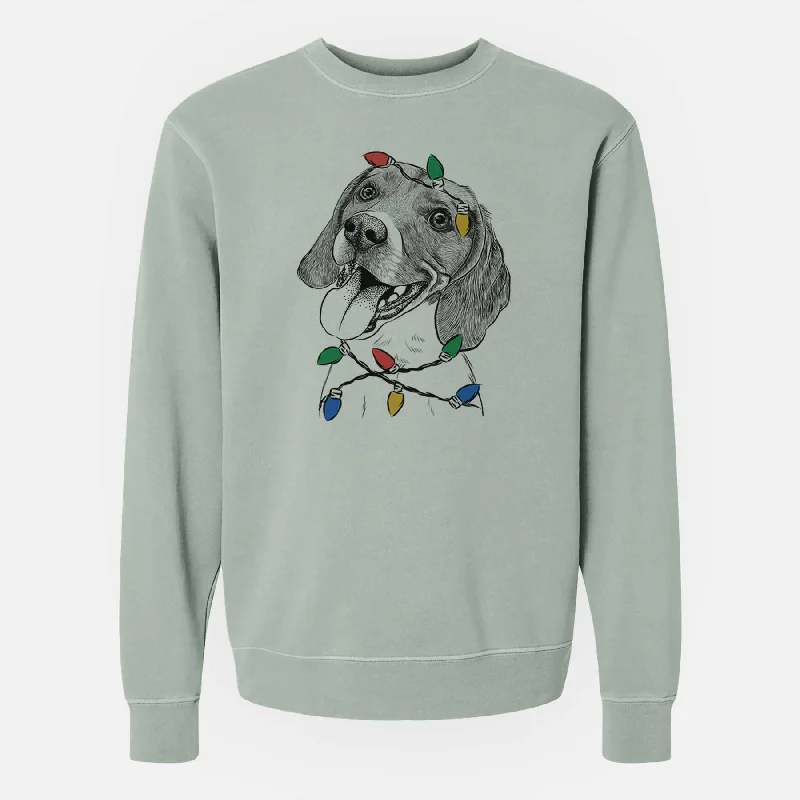 Christmas Lights Little Bandit the Beagle - Unisex Pigment Dyed Crew Sweatshirt Hoodie with Pocket Utility Practical