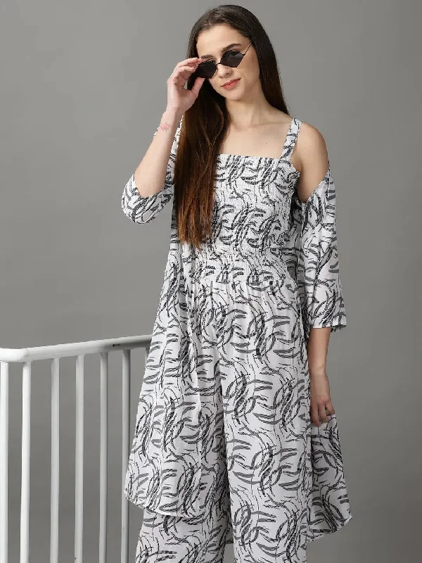 Women's White Printed Jumpsuit-AE-15774-White Elegant black jumpsuit, Formal wear, Stylish, Chic