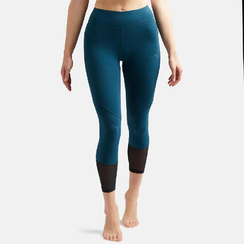 Women's High-Waisted Short 7/8 Cotton Sport Leggings 520 - Teal Fashionable Ribbed Knit Leggings