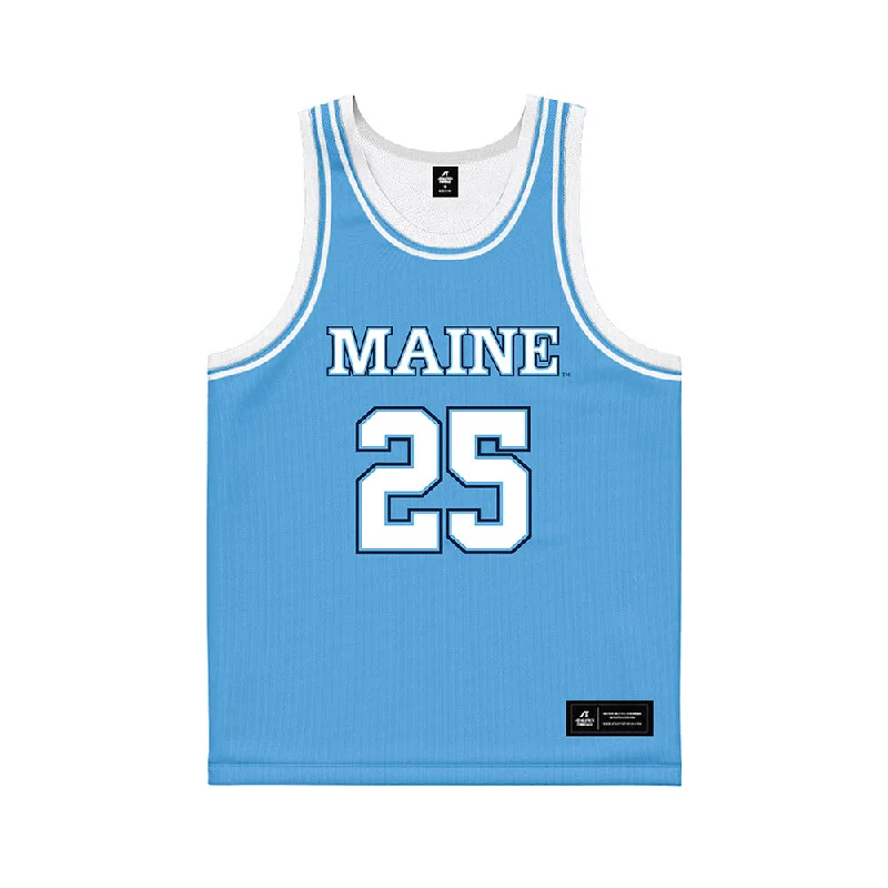 Maine - NCAA Women's Basketball : Caroline Dotsey - Light Blue Basketball Jersey Cotton Jersey Tee