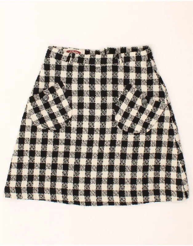 L'EQUIPE Womens A-Line Skirt IT 40 Small W24  Black Check Acetate chiffon skirt floaty