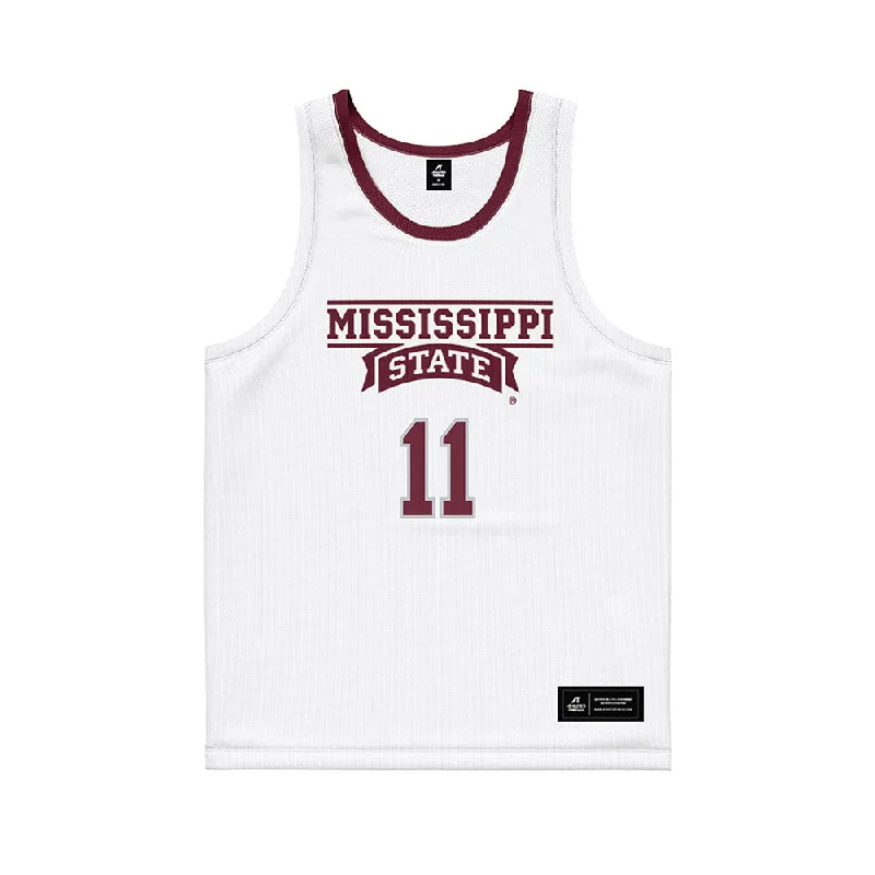 Mississippi State - NCAA Women's Basketball : Tahj-Monet Bloom - White Basketball Jersey Round Neck Jersey Tee