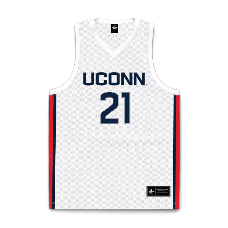 UConn - NCAA Women's Basketball : Sarah Strong - White Basketball Jersey Ruby Red Jersey Shirt