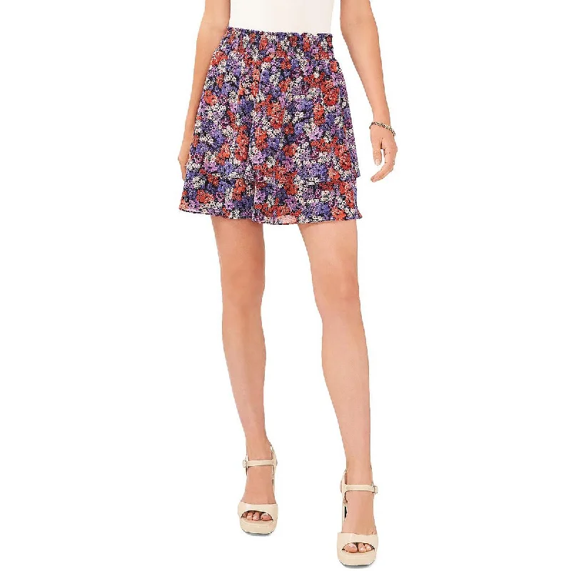 1.State Womens Smocked Floral Mini Skirt leather skirt sleek