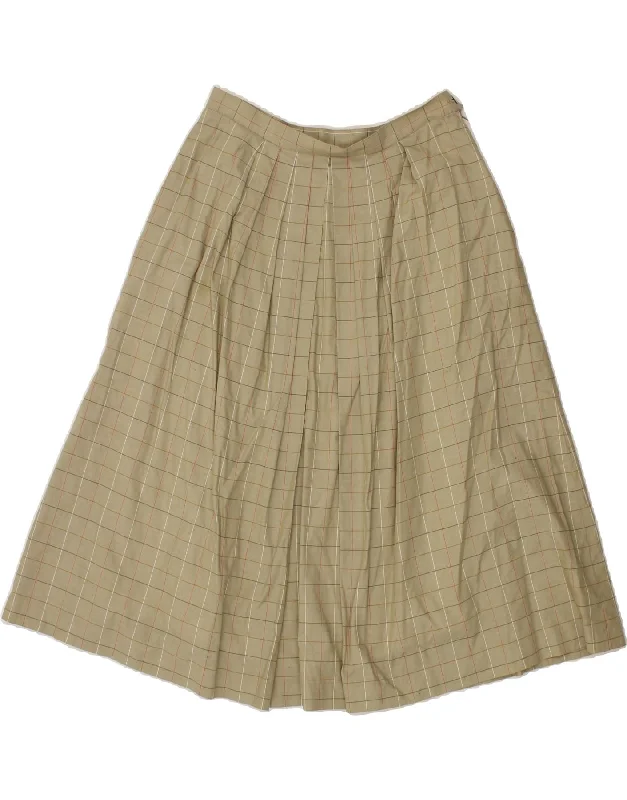 ELEGANCE Womens A-Line Skirt IT 42 Medium W28 Beige Check Cotton wool skirt breathable