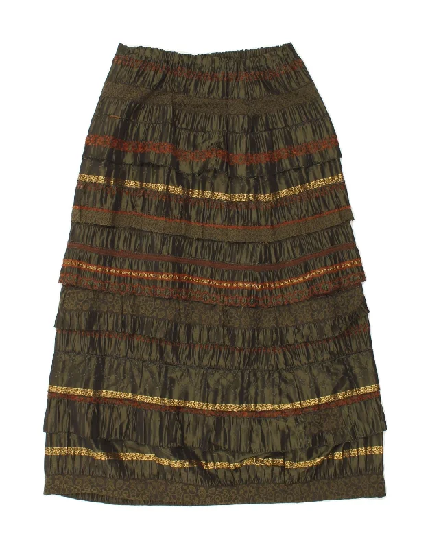 VINTAGE Womens Tiered Skirt W30 Medium  Khaki Striped boho skirt vibe