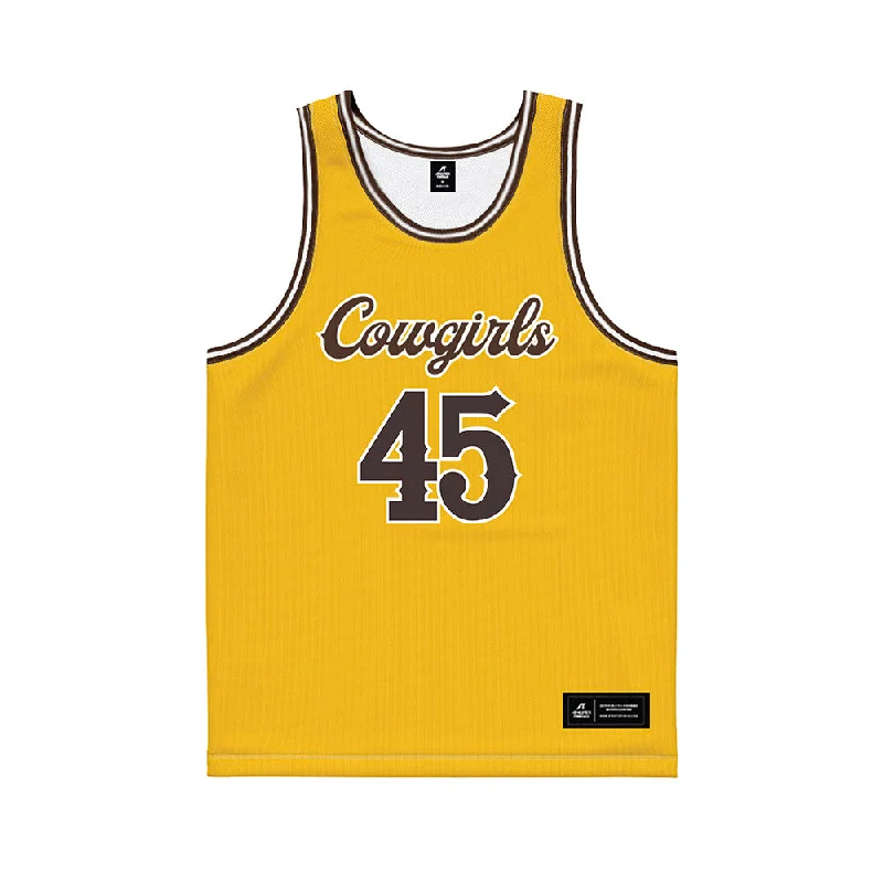 Wyoming - NCAA Women's Basketball : Allyson Fertig - Gold Basketball Jersey Solid Color Jersey Shirt