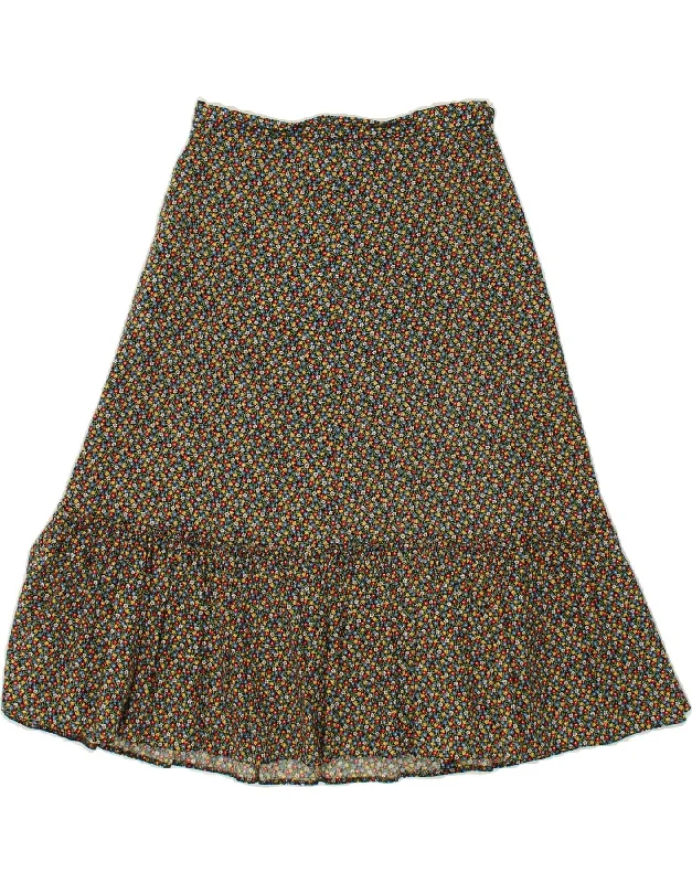 VINTAGE Womens A-Line Skirt IT 42 Medium W28  Multicoloured Floral Cotton breathable skirt fabric