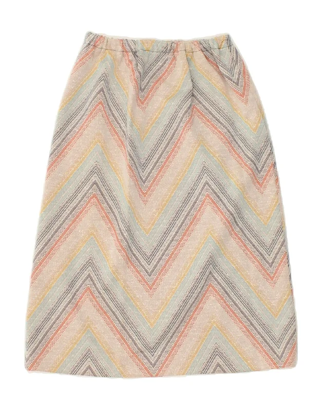 VINTAGE Womens Midi Skirt W26 Small  Multicoloured Chevron tiered skirt playful