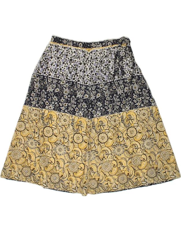 VINTAGE Womens A-Line Skirt W28 Medium Yellow Floral denim skirt casual