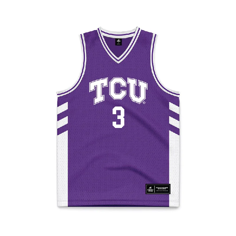 TCU - NCAA Women's Basketball : Deasia Merrill - Purple Basketball Jersey Polo Neck Jersey Top