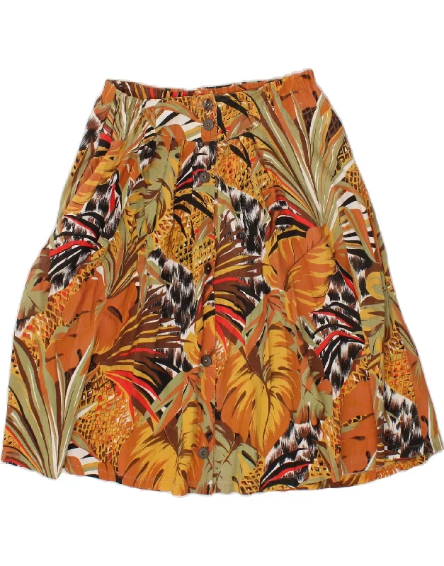 VINTAGE Womens A-Line Skirt IT 44 Medium W30  Orange Floral Cotton velvet skirt luxurious