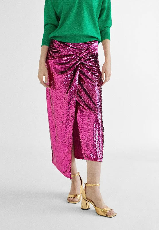 Sequinned skirt with slit wool skirt breathable