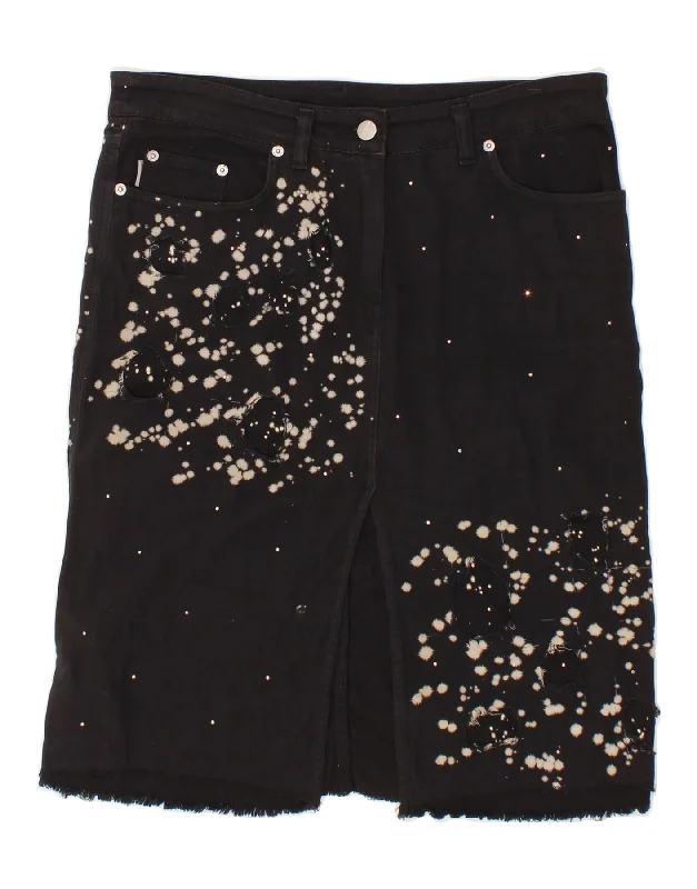 ICEBERG Womens Straight Skirt W32 Large  Black Spotted linen skirt light