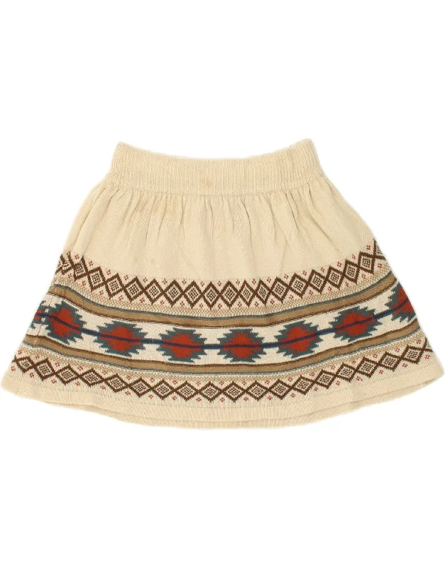 PIAZZA ITALIA Womens Mini Skirt Small W26  Off White Fair Isle Acrylic leather skirt bold