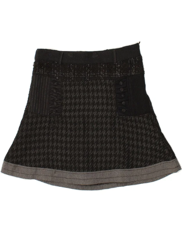 DESIGUAL Womens A-Line Skirt EU 40 Medium W32 Grey Houndstooth Polyester denim skirt trendy