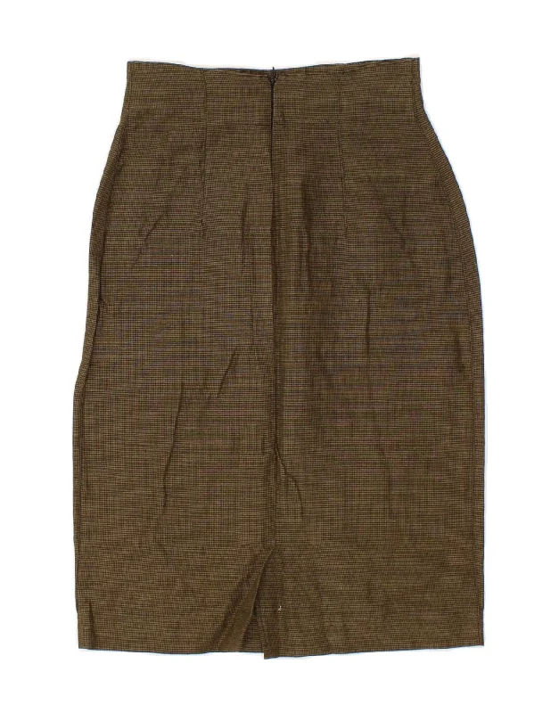 BENETTON Womens Straight Skirt W24 XS Khaki Houndstooth Linen breathable skirt fabric