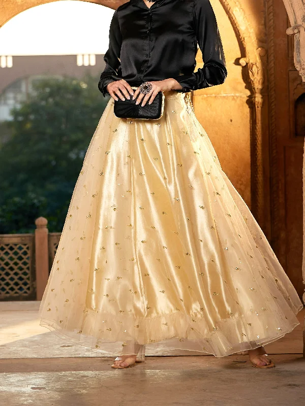 Lyush Women Gold Tulle Sequin Anarkali Skirt wool skirt warm