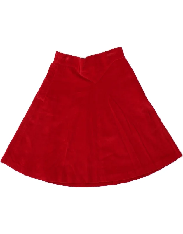 VINTAGE Womens A-Line Skirt W24 XS Red button skirt front