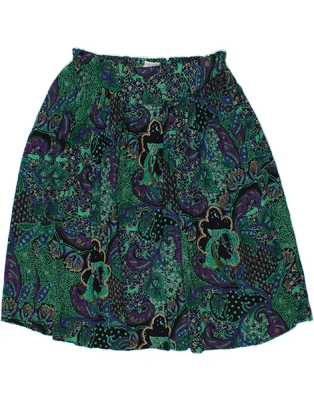 VINTAGE Womens A-Line Skirt Small W30 Green Floral chiffon skirt airy