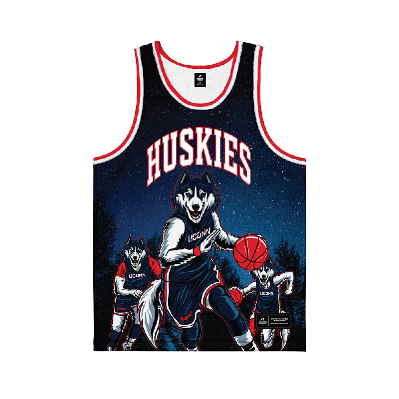 UConn - NCAA Women's Basketball : Sarah Strong - Ball is Life Huskies in the Woods Navy Fashion Basketball Jersey Custom Jersey Tee