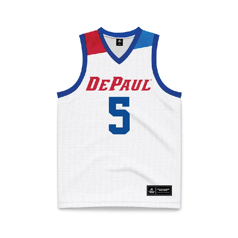 DePaul - NCAA Women's Basketball : Alayna West - White Basketball Jersey Lavender Jersey Tee