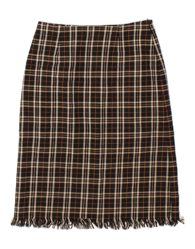 L'EQUIPE Womens Midi Skirt IT 40 Small W28 Black Plaid Viscose wool skirt sturdy