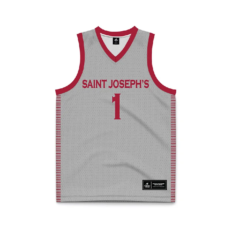 St. Joe's - NCAA Women's Basketball : Rhian Stokes - Grey Basketball Jersey Navy Blue Jersey Tee