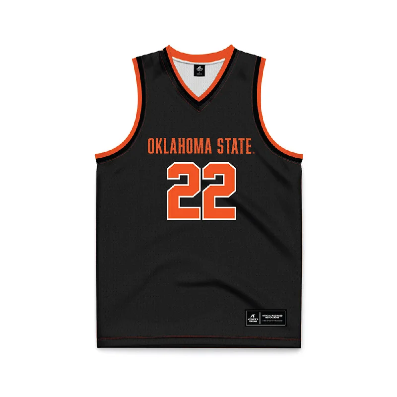 Oklahoma State - NCAA Women's Basketball : Macey Huard - Black Basketball Jersey Short Sleeve Jersey Top